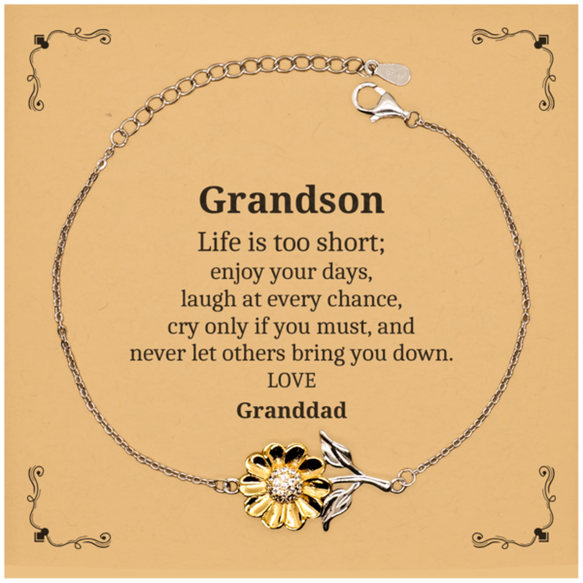 engraved sunflower bracelet gift for grandson life is too short enjoy your days love granddad inspirational birthday christmas graduation jewelry for men confidence veterans day gift idea