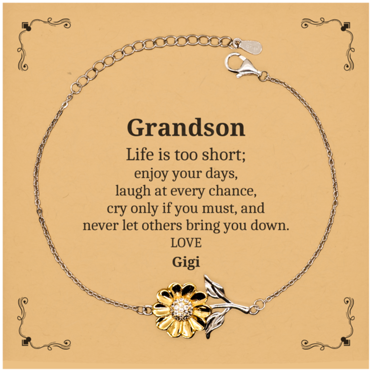 sunflower bracelet grandson life is too short enjoy every day never let others bring you down perfect gift for birthday christmas graduation veterans day