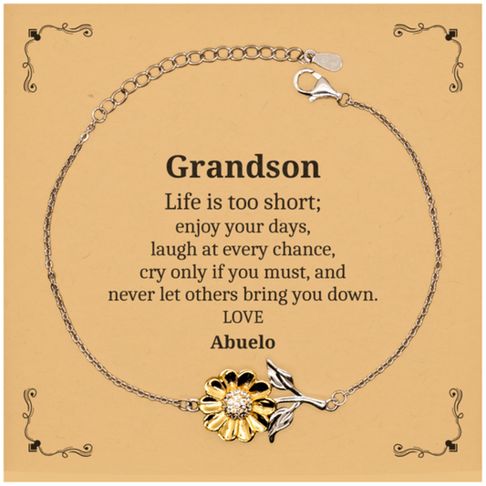 grandson sunflower bracelet life is too short enjoy every moment love abuelo inspirational gift for grandson graduation birthday veterans day christmas unique engraved jewelry for men grandson bracelet in stainless steel perfect gift for hi