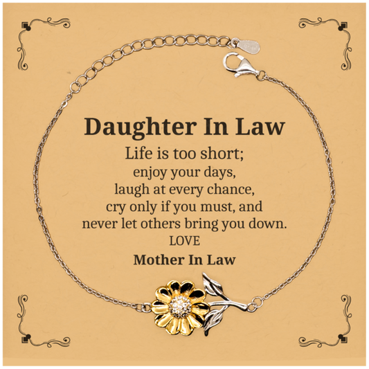daughter in law sunflower bracelet enjoy your days with this engraved gift for birthday christmas and easter inspirational jewelry for daughter in law life perfect gift from mother in law