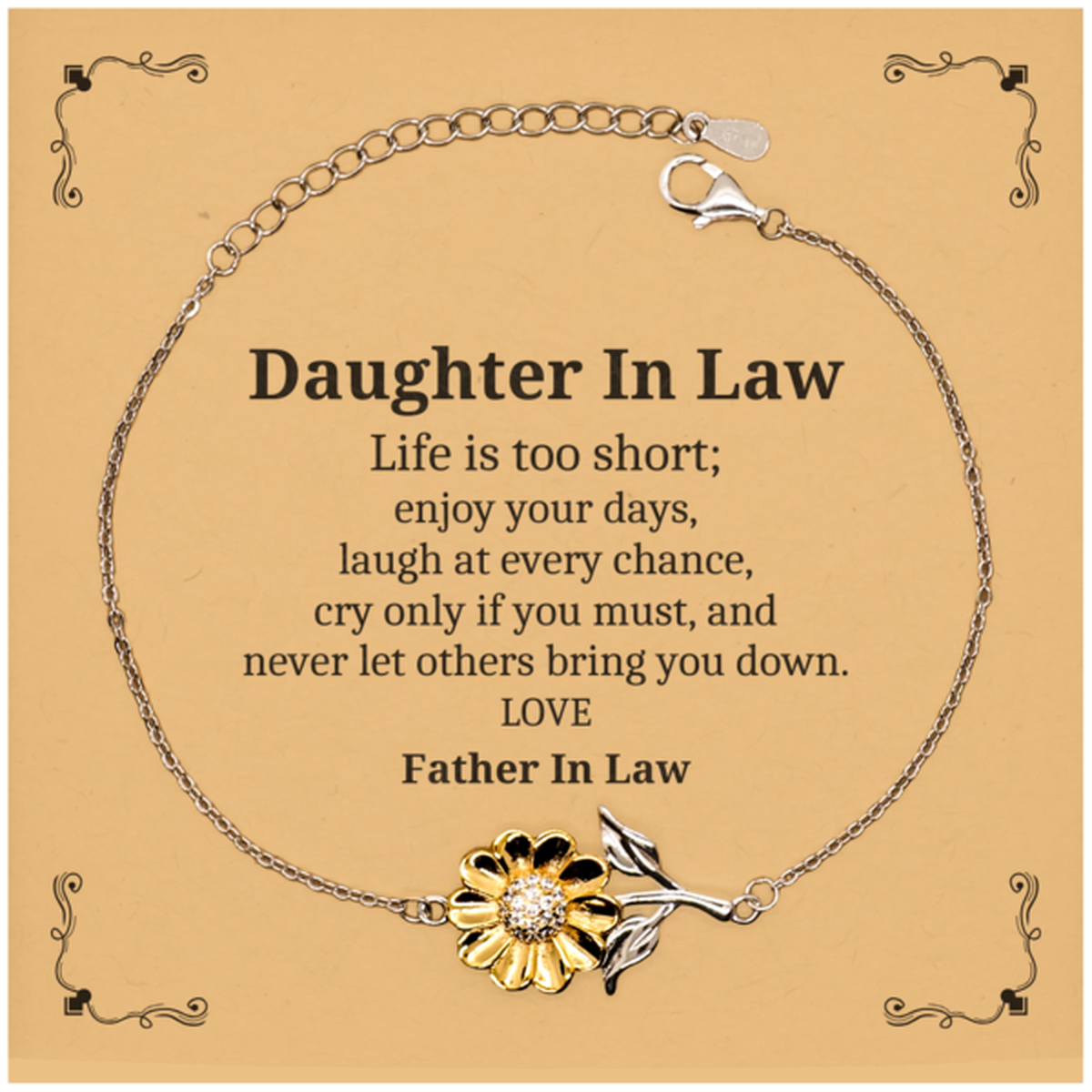 daughter in law sunflower bracelet enjoy your days with this inspirational engraved gift from father in law for birthday christmas and graduation