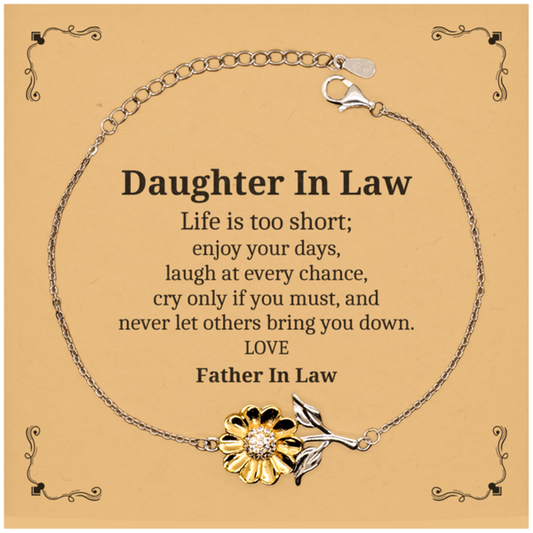 daughter in law sunflower bracelet enjoy your days with this inspirational engraved gift from father in law for birthday christmas and graduation