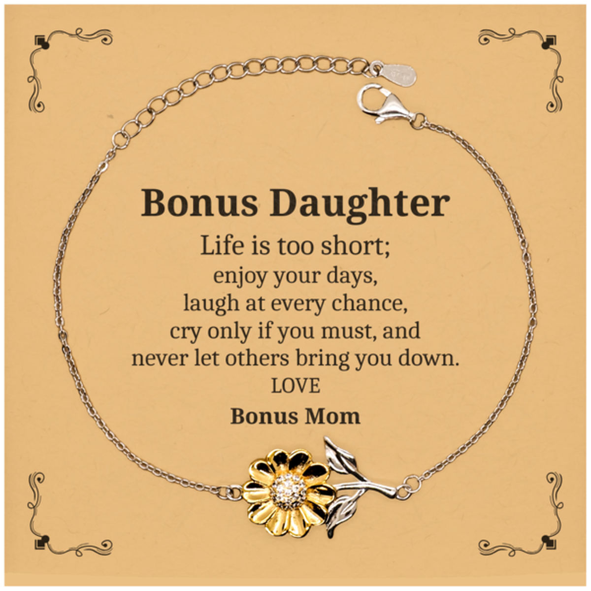 bonus daughter sunflower bracelet life is too short enjoy your days unique engraved gift for birthday christmas graduation confidence bonus mom love