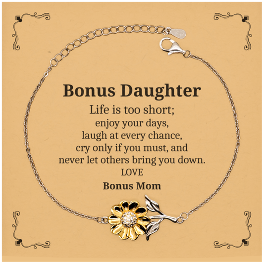 bonus daughter sunflower bracelet life is too short enjoy your days unique engraved gift for birthday christmas graduation confidence bonus mom love