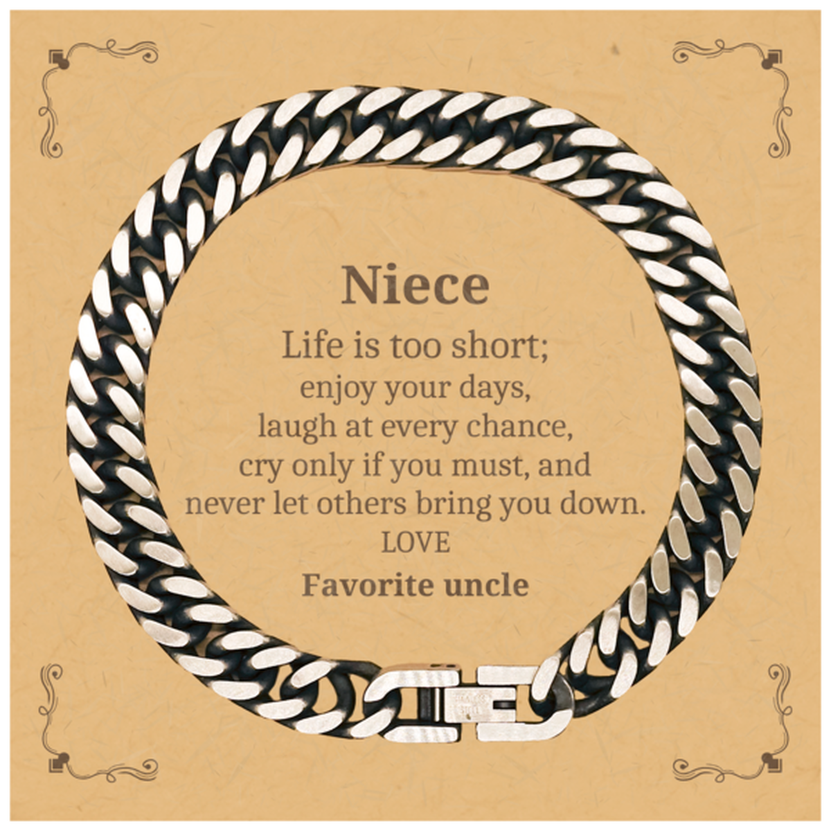 niece engraved cuban link chain bracelet life is too short enjoy your days christmas gift for niece inspirational jewelry for her