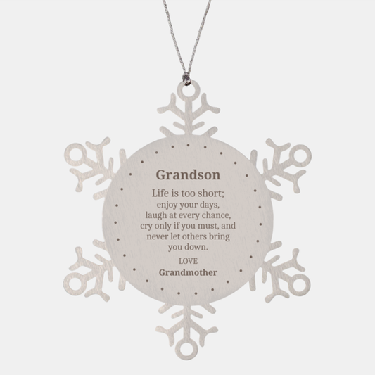 grandson snowflake ornament enjoy every moment never let others bring you down love grandmother unique christmas gift for grandson grandson birthday snowflake ornament inspirational grandson engraved snowflake ornament