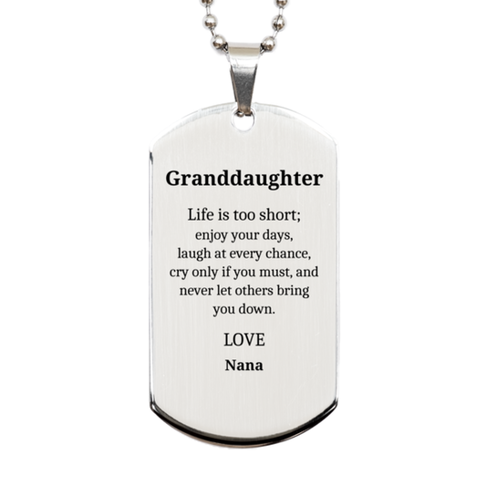 granddaughter silver dog tag engraved inspirational gift for her birthday graduation or christmas nanas love for granddaughter shines through