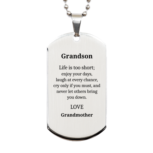 unique engraved silver dog tag for grandson life is too short inspirational gift for birthday graduation veterans day show love and confidence for grandson
