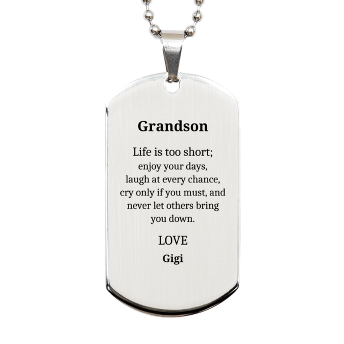 grandson silver dog tag enjoy life laugh love inspiring birthday gift for him