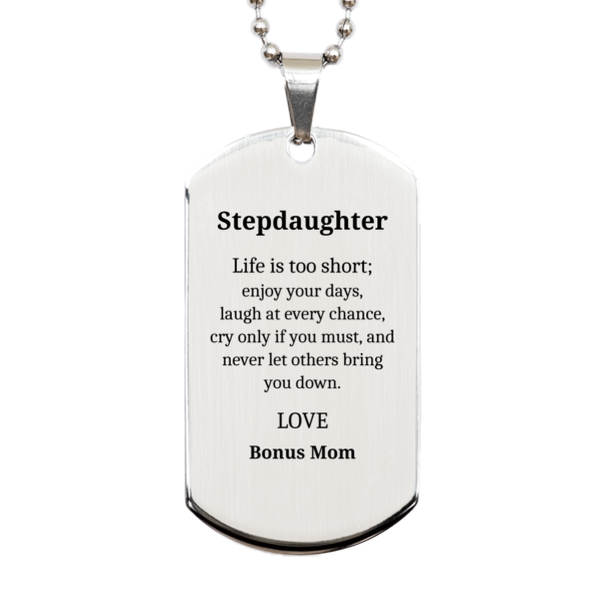 stepdaughter engraved silver dog tag enjoy life laugh love perfect gift for holidays graduation and veterans day