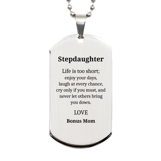 stepdaughter engraved silver dog tag enjoy life laugh love perfect gift for holidays graduation and veterans day
