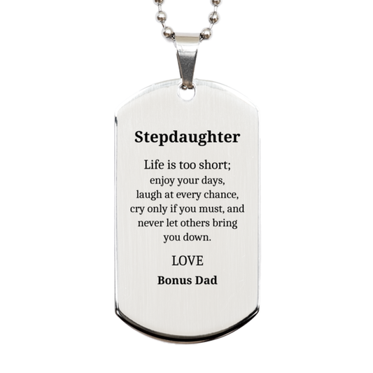 stepdaughter engraved silver dog tag enjoy life laugh love inspirational gift for stepdaughter christmas birthday graduation veterans day