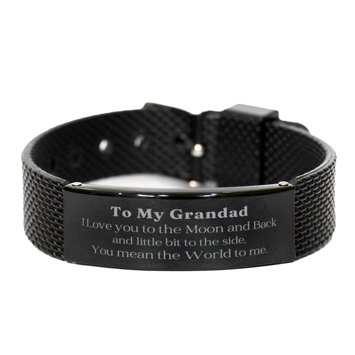grandad engraved black shark mesh bracelet you mean the world to me perfect birthday gift for grandad unique and inspirational