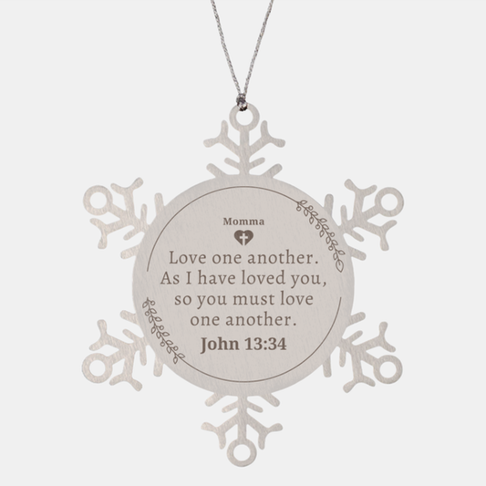 snowflake ornament momma love one another john 13 34 engraved christmas gift for mom inspirational religious keepsake for mothers day and holidays