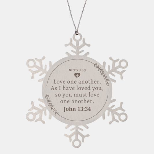 snowflake ornament christmas gift for girlfriend love one another as i have loved you john 13 34 heartfelt holiday decor for her meaningful seasonal keepsake