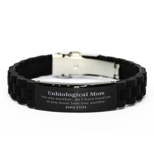 black glidelock clasp bracelet unbiological mom love one another engraved inspirational gift for mothers day birthday christmas holidays perfect for expressing love and gratitude