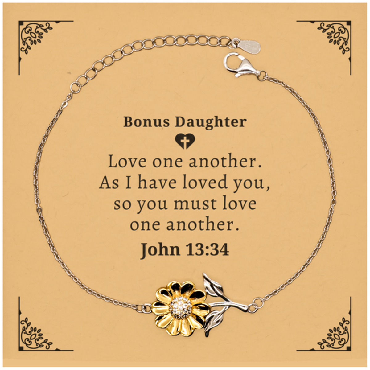 sunflower bracelet for bonus daughter love john 13 34 engraved inspirational gift for birthday christmas graduation holidays