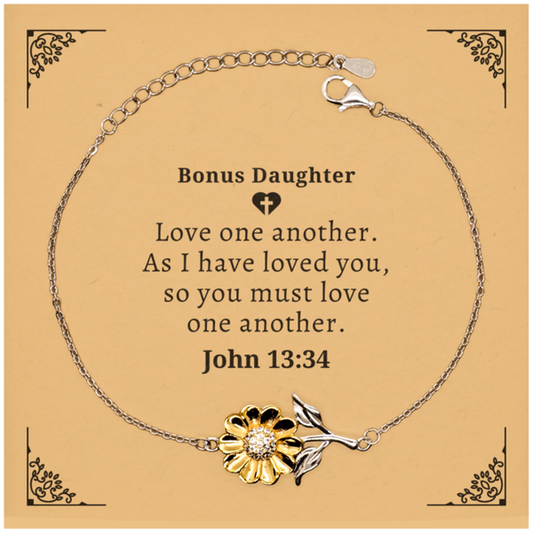 sunflower bracelet for bonus daughter love john 13 34 engraved inspirational gift for birthday christmas graduation holidays