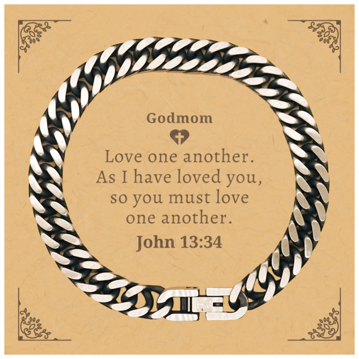godmom cuban link chain bracelet love one another inspirational jewelry for mom birthday gift with engraved quote