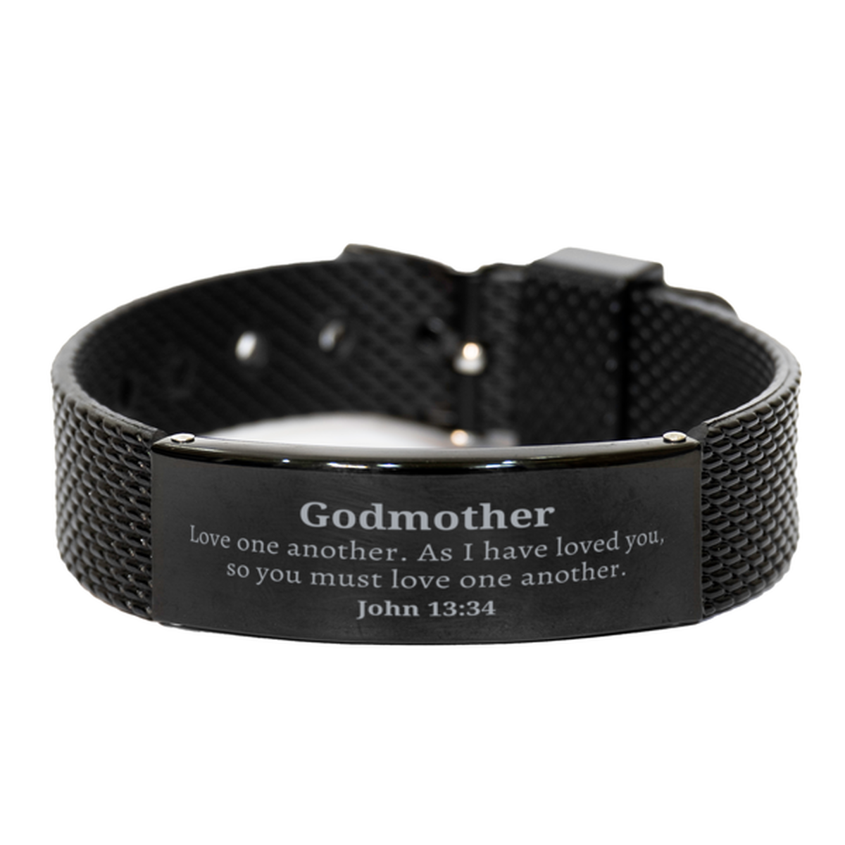 godmother black shark mesh bracelet love one another engraved inspirational gift for her