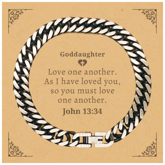 goddaughter john 13 34 engraved cuban link chain bracelet for birthday christmas graduation perfect gift for goddaughter to love one another and show confidence in faith and love