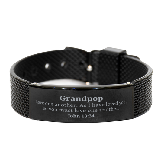grandpop black shark mesh bracelet love one another inspirational gift for grandpop birthday christmas fathers day