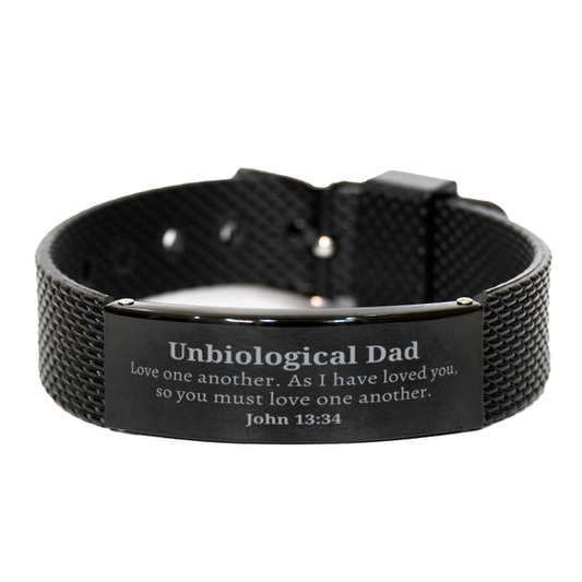 unbiological dad black shark mesh bracelet love one another unique gift for fathers day birthday christmas inspirational engraved jewelry for stepdad guardian mentor