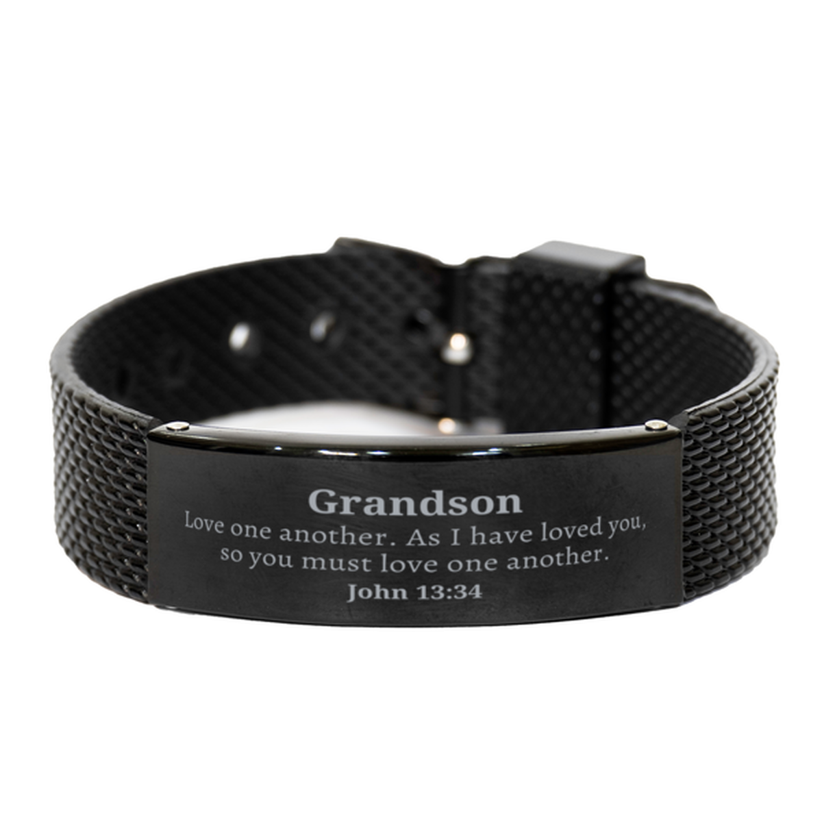 grandson black shark mesh bracelet love one another inspirational gift for grandson on birthday or christmas