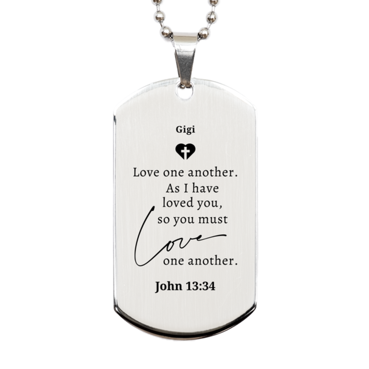 silver dog tag gigi love one another inspirational engraved gift for dog owners and veterans