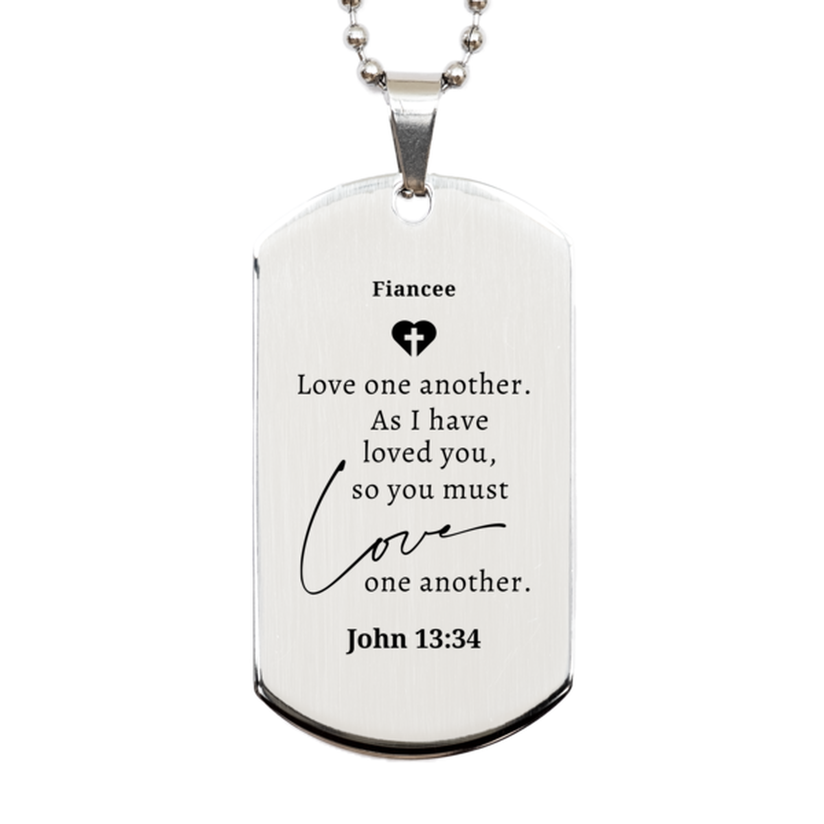 silver dog tag fiancee john 13 34 engraved love inspirational gift for him or her