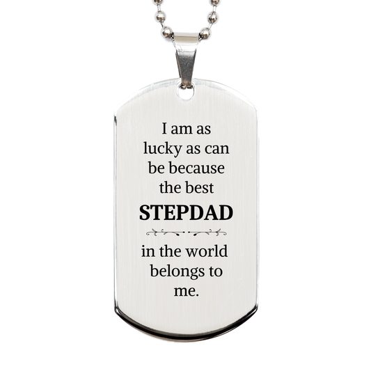 engraved silver dog tag stepdad gift i am lucky because of you confidence birthday veterans day gift ideas for him or her