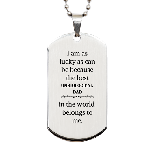 unbiological dad silver dog tag unique engraved gift for fathers day birthday christmas i am as lucky as can be because the best father in the world belongs to me