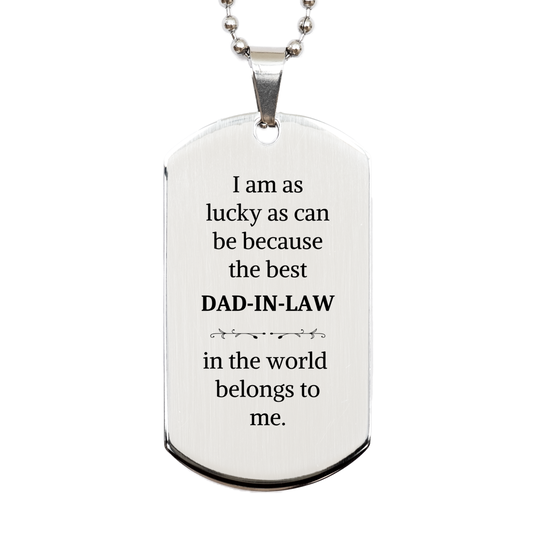 engraved silver dog tag for dad in law the best belongs to me gift for fathers day birthday christmas unique and inspirational token of love for the best dad in law in the world