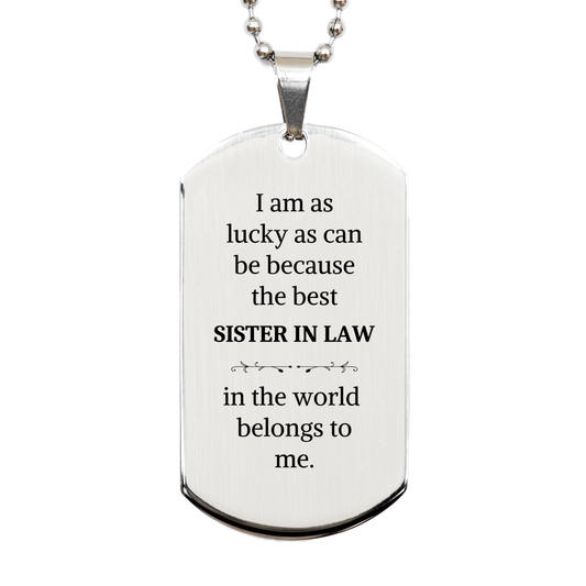 engraved silver dog tag for the best sister in law perfect gift for birthday christmas or graduation inspirational quote for sister in law unique jewelry for sister in law who belongs to me