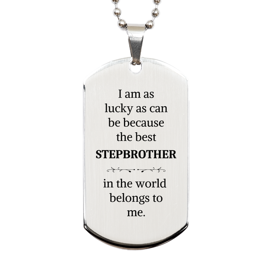 stepbrother engraved silver dog tag for birthday gift im lucky because best stepbrother belongs to me unique inspirational token of love and appreciation ideal for dog lovers and veterans day celebrations