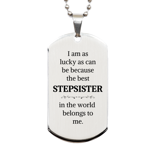 engraved silver dog tag for stepsister best stepsister in the world gift for birthday holidays graduation unique and inspirational gesture to show love and appreciation confidence boosting accessory for the best stepsister perfect keepsake for s