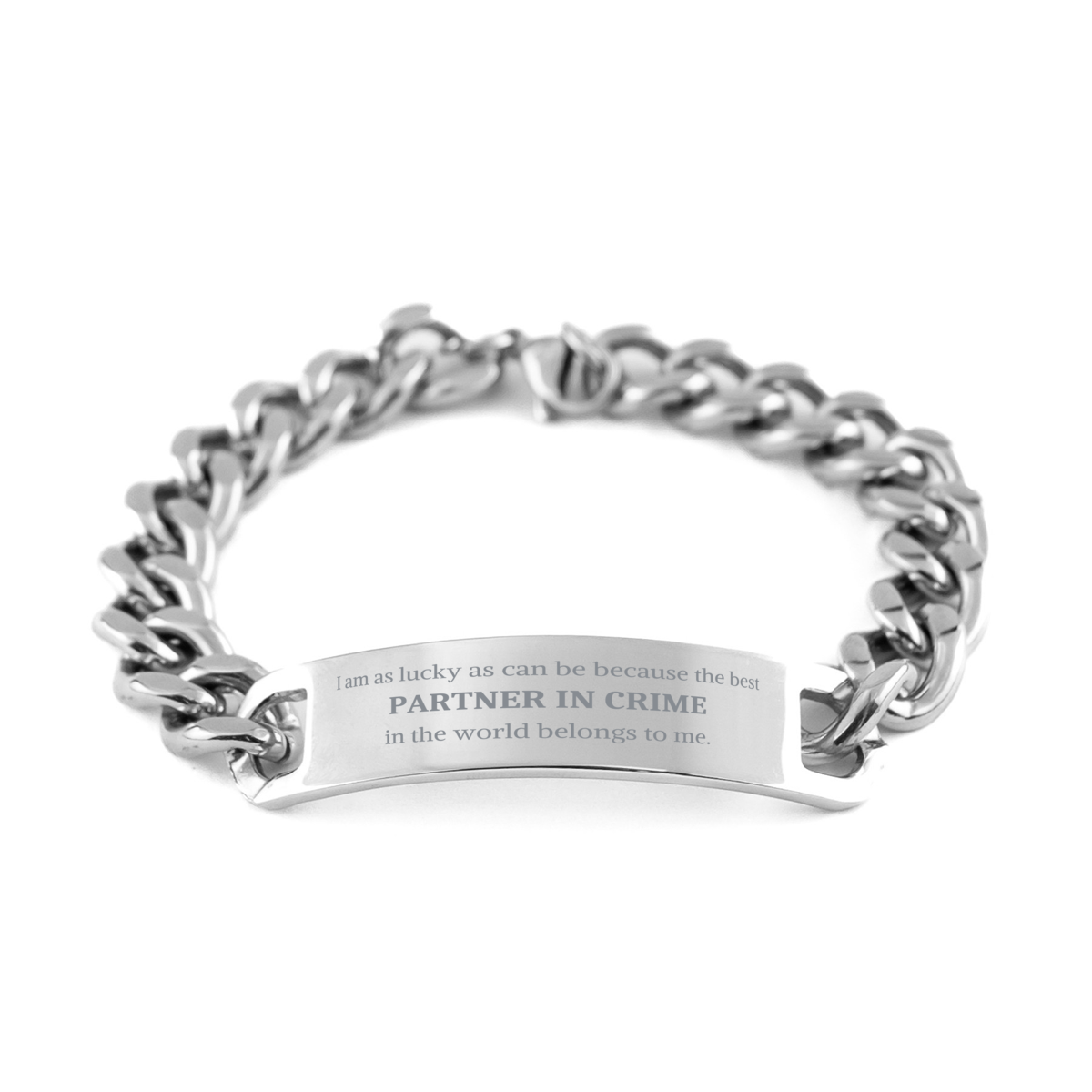 partner in crime cuban chain stainless steel bracelet engraved confidence for birthday and christmas gifts for her