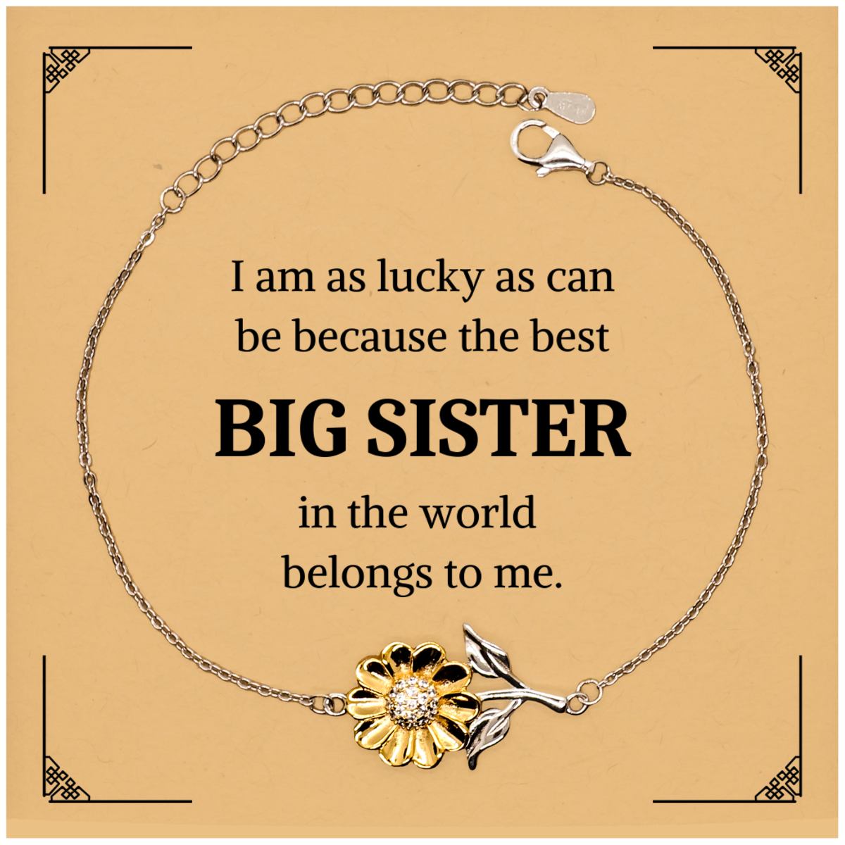 silver sunflower bracelet big sister i am lucky because belongs to me inspirational jewelry for birthday christmas graduation confidence and hope