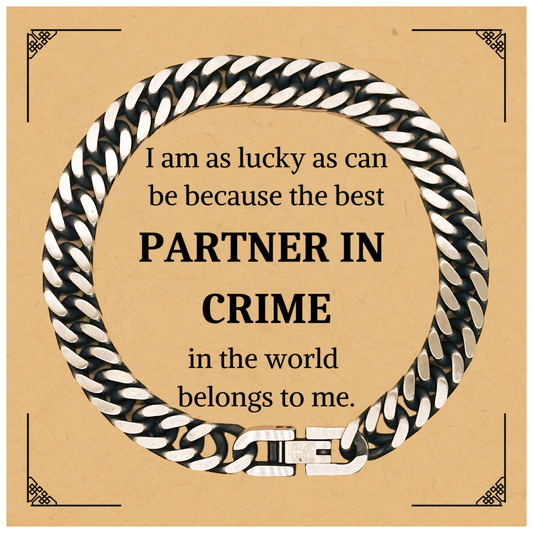 partner in crime cuban link chain bracelet engraved confidence perfect birthday gift for him or her