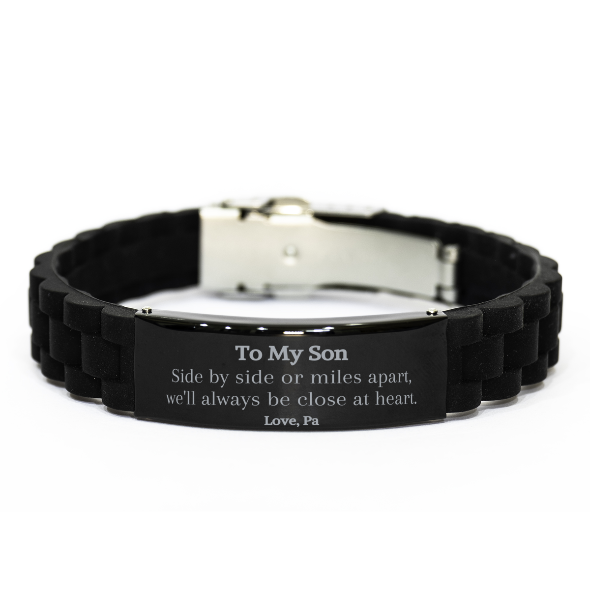 engraved black glidelock clasp bracelet for son side by side or miles apart always close at heart unique gift for birthday graduation christmas more
