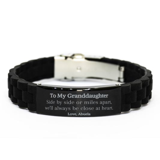 granddaughter black glidelock clasp bracelet side by side or miles apart always close at heart perfect gift for birthday holidays christmas graduation veterans day easter engraved with love from abuela