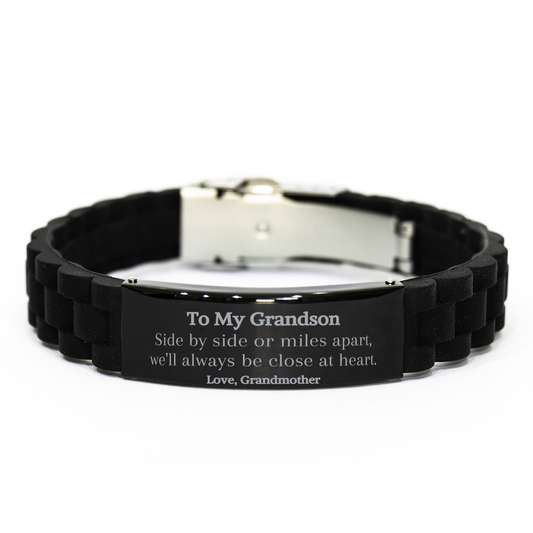 grandson engraved black glidelock clasp bracelet loved by grandmother perfect christmas gift