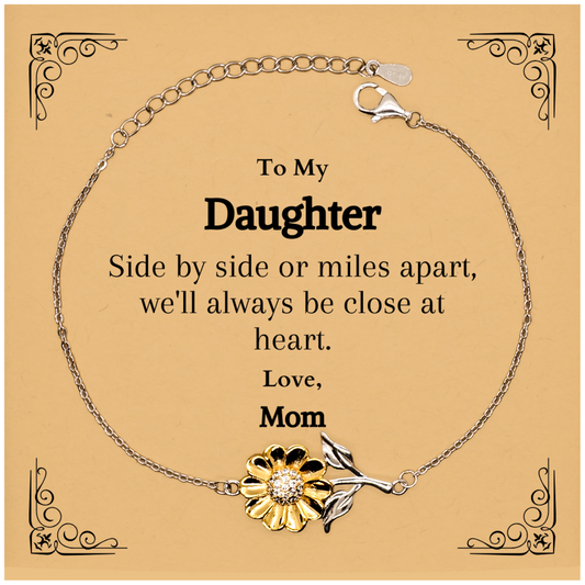 daughter sunflower bracelet side by side always close at heart engraved gift for birthday christmas graduation inspirational jewelry love mom