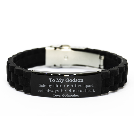 godson black glidelock clasp bracelet side by side or miles apart well always be close at heart unique gift for birthday christmas graduation veterans day easter godmother love and confidence