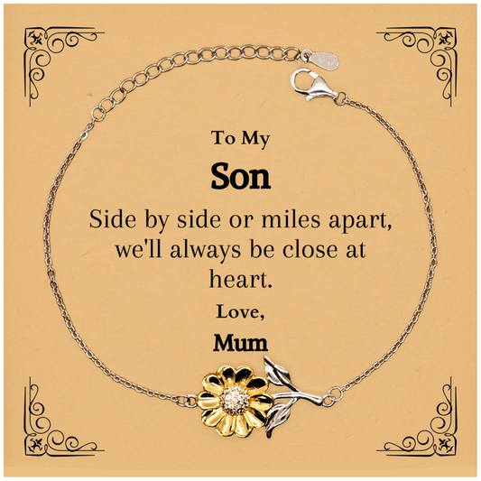 engraved sunflower bracelet for son side by side always close at heart inspirational gift for birthday graduation holidays unique jewelry for sons from mum