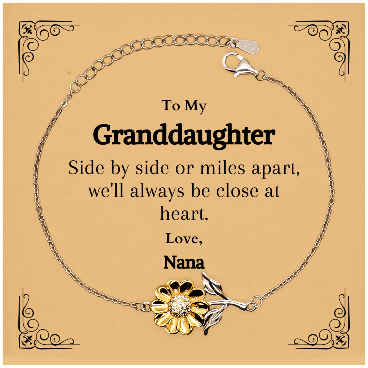 granddaughter sunflower bracelet engraved with love from nana for birthday gift