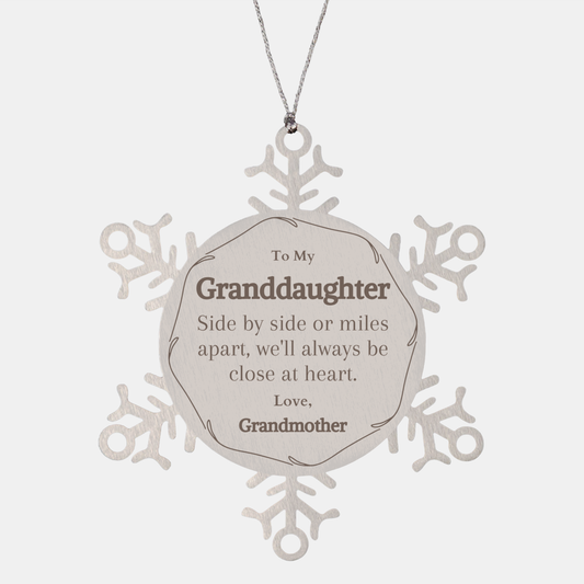 granddaughter snowflake ornament side by side or miles apart always close at heart christmas gift for granddaughter love grandmother