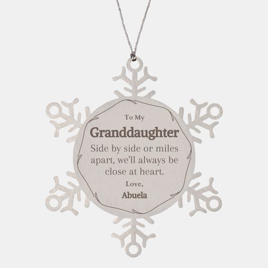 granddaughter snowflake ornament always close at heart engraved christmas gift for granddaughter from abuela meaningful holiday keepsake for special granddaughter