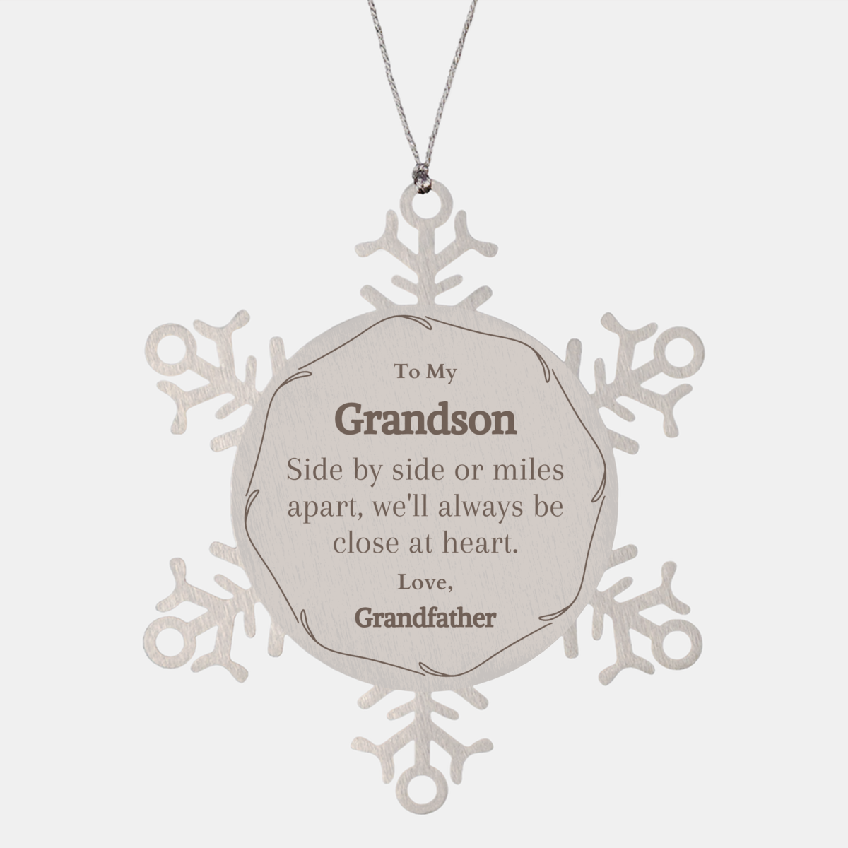 grandson snowflake ornament close at heart christmas gift for grandson love grandfather unique engraved keepsake for holidays