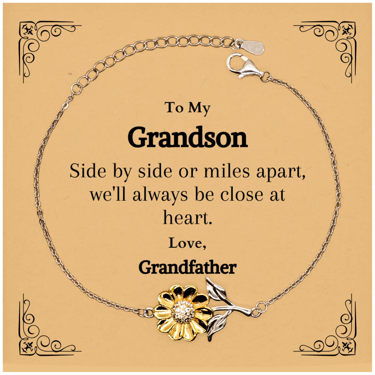sunflower grandson bracelet always close at heart grandfather love engraved gift for birthday christmas graduation inspirational jewelry for grandson